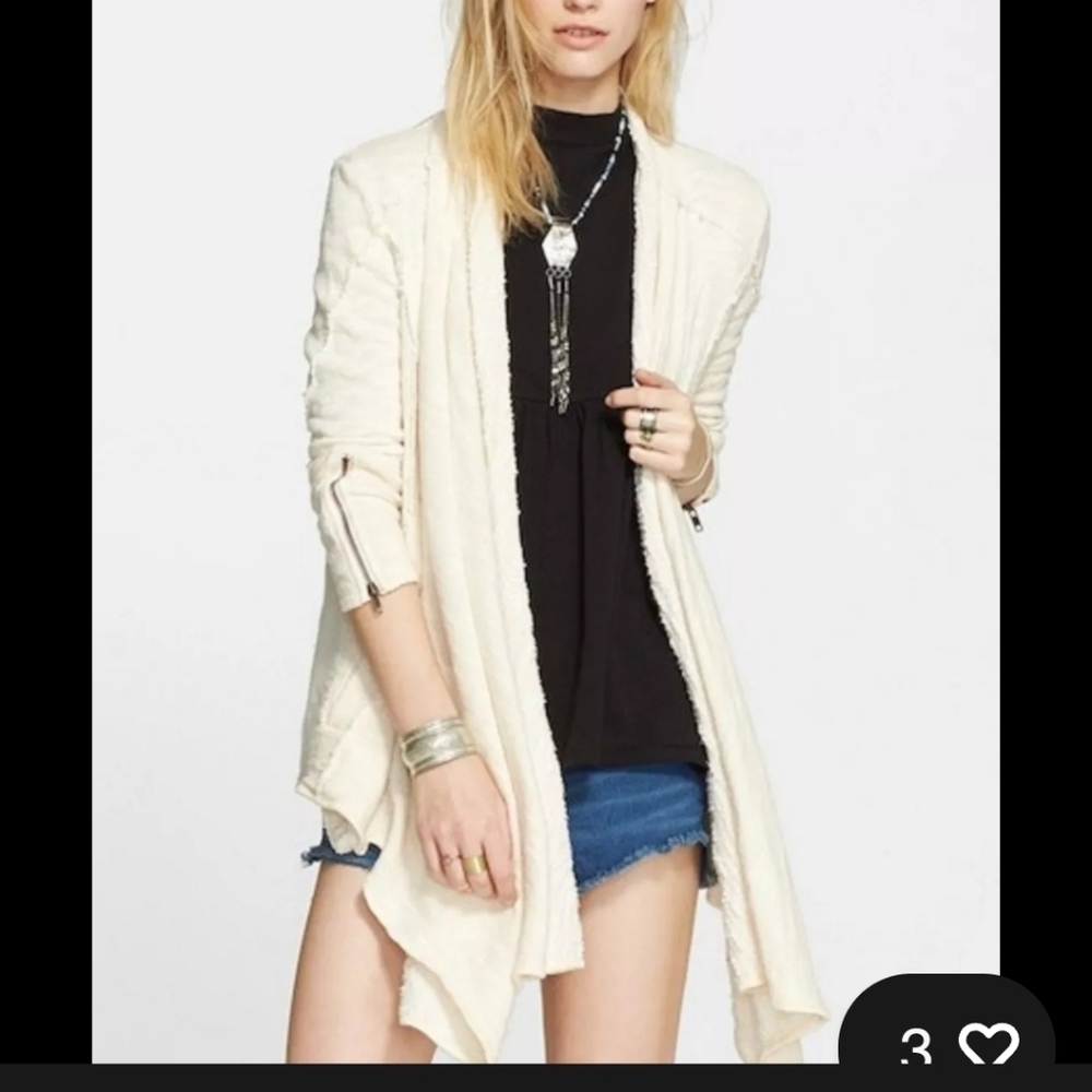 Free People In the Loop Ivory Open Front Swing Cardigan Sweater EUC!